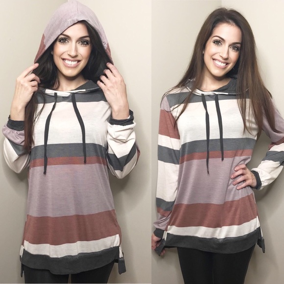❤️Color block striped hoodie top - Picture 2 of 5